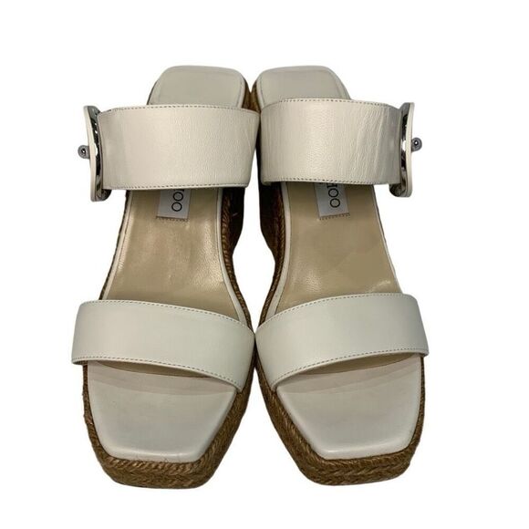 Jimmy Choo Melian 110mm Mules EU 40 Latte White Platform Wedge Leather Sandals - Picture 2 of 11